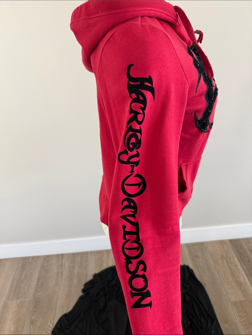 Harley-Davidson Red Women's Zip Hoodie with Black Studded Logo - Picture 4 of 5